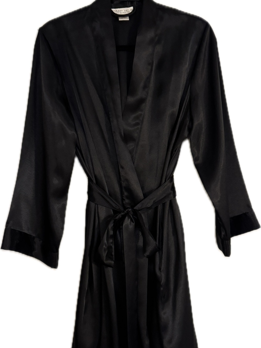 Morgan Taylor Black Satin /polyester Robe - Classic Wrap Kimono